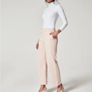Spanx Women's Stretch Twill Cropped Wide Leg Pant Pale Pink XL Petite